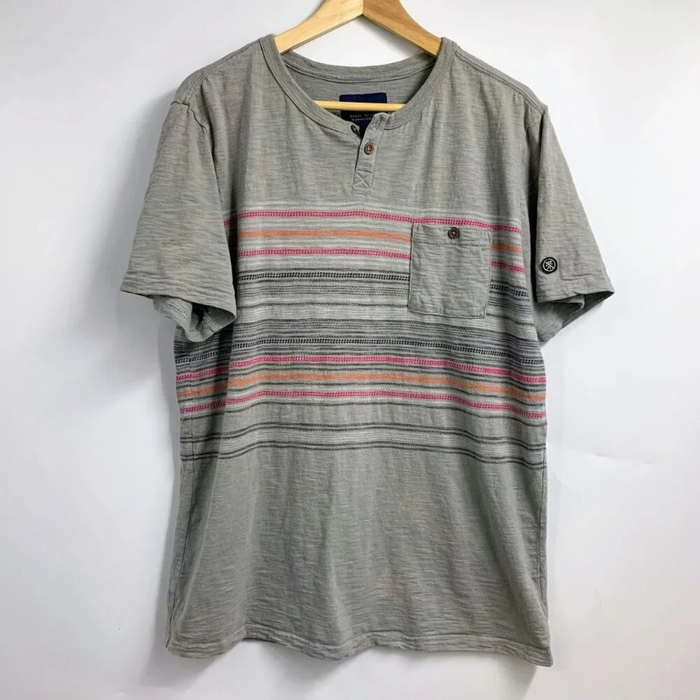 Roark Revival Men's Mahabs Knit Striped Short Sleeve Pocket T Shirt Size L